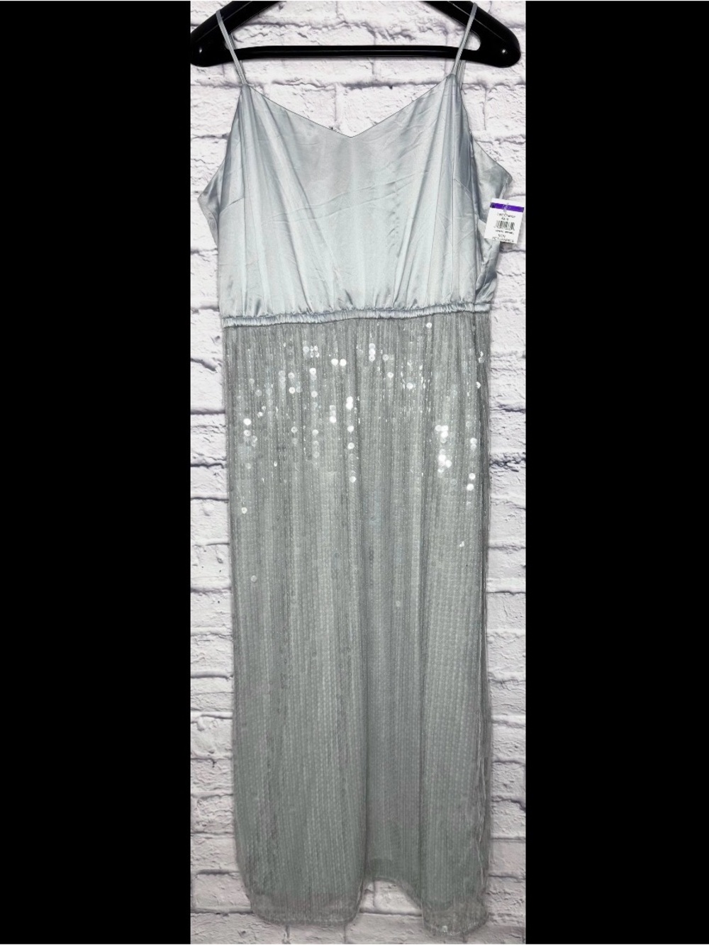 Halogen Silver Sequin Midi Dress with Spaghetti Straps